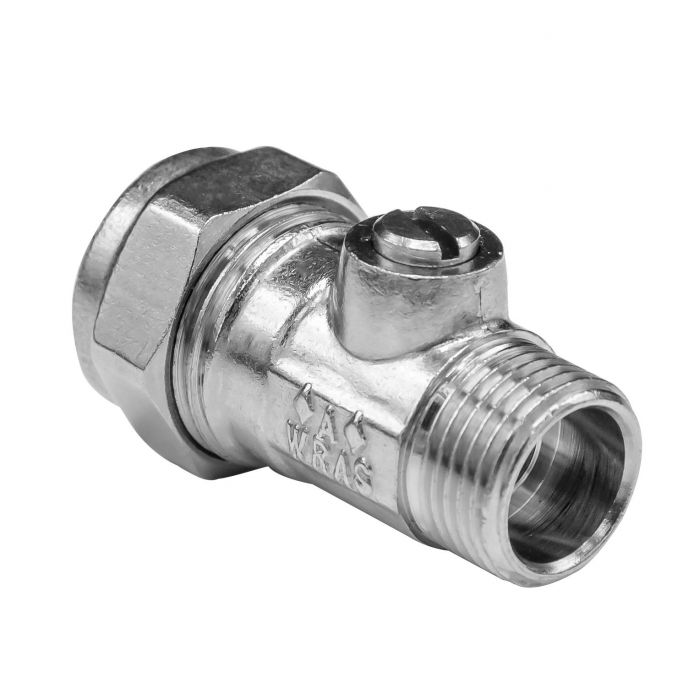 Male End Chrome Flat Faced Isolating Valve 15mm x 3/8