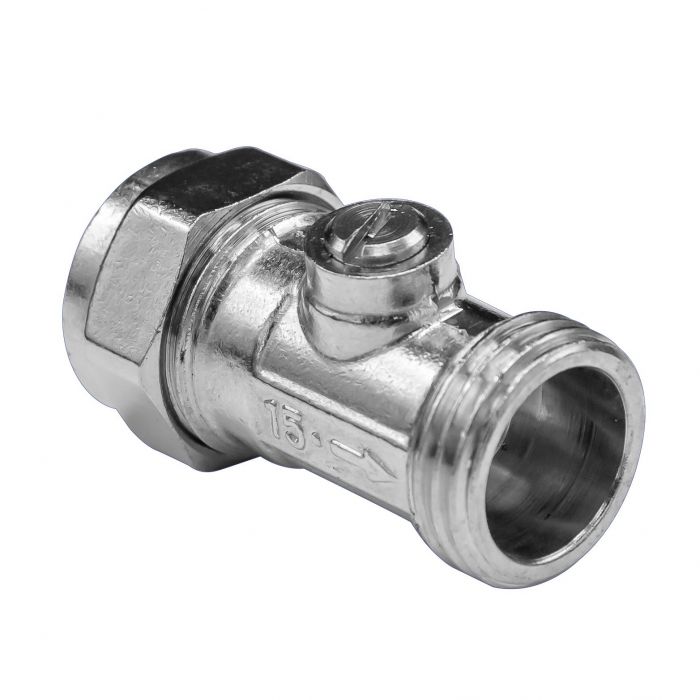 Male End Chrome Flat Faced Isolating Valve (15mm x 1/2 Inch BSP)