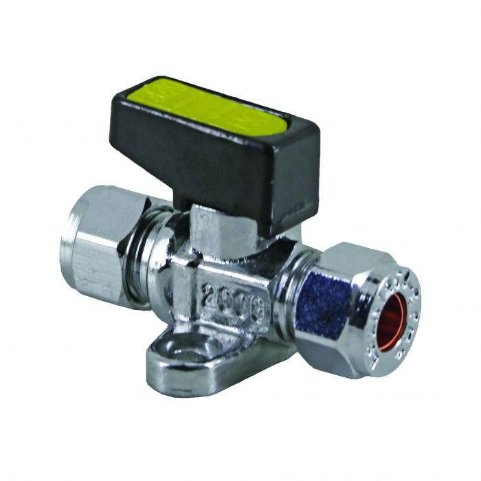 Straight C + C Mini Ball Valve Chrome with Fixing Bracket - 8mm