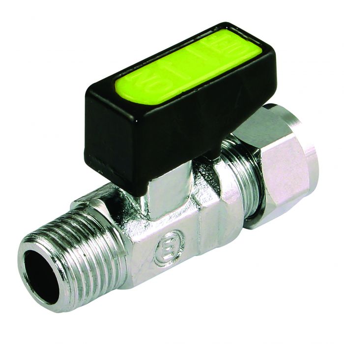 Straight C + MI Taper Mini Ball Valve Chrome - 10mm x 3/8 Inch
