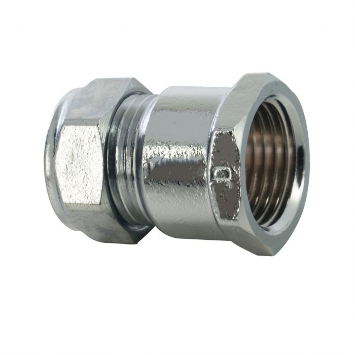Compression Chrome Plated Female Straight Coupling 15mm x 1/2