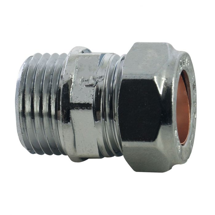 Compression Chrome Plated Male Straight Coupling 22mm x 3/4