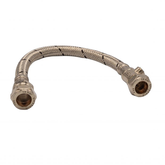 Flexible Tap Connector with ISO Valve WRAS (15mm x 15mm x 300mm)