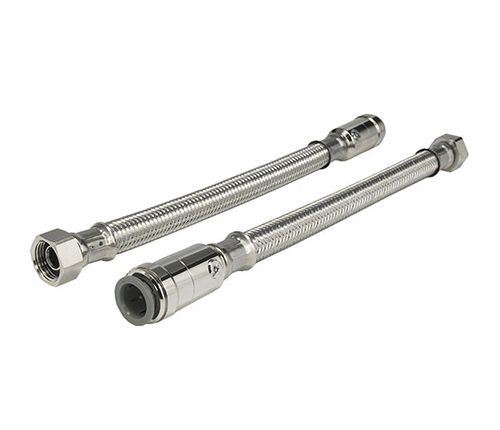 JG Speedfit Braided Flexible Tap Connector (Straight) - Chrome Plated Brass Isolation Valve - (15mm Speedfit x 1/2 Inch BSP Union Nut x 300mm)