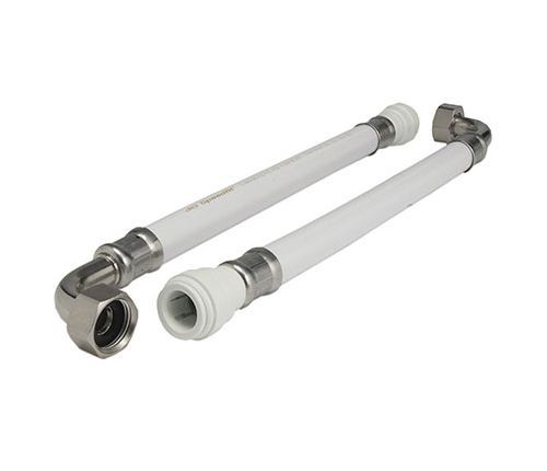 JG Speedfit White Flexible Tap Connector (Angled) (15mm Speedfit x 1/2 Inch BSP Union Nut x 300mm)