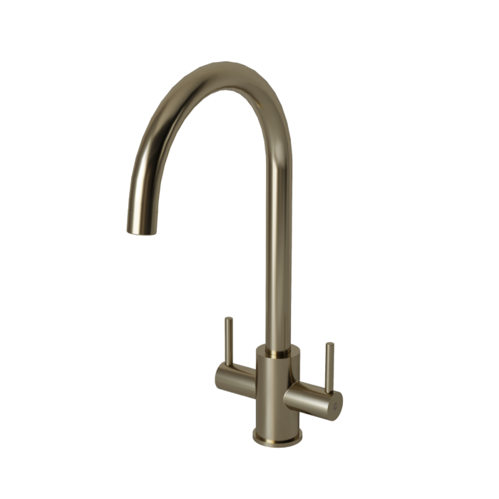 ADRIA Twin Lever Kitchen Mixer Tap (Brushed Steel)