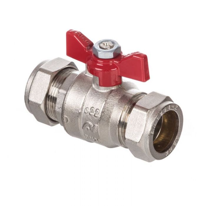 Altecnic Butterfly Ball Valve (Red Handle) (28mm Compression)