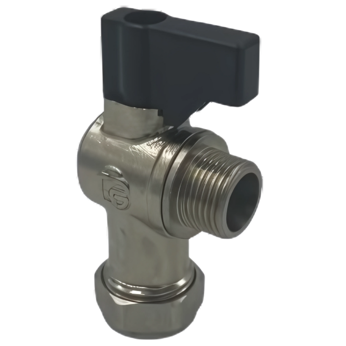 Flat-faced Male Iron Angled Isolation valve with Handle (15mm x 3/8 Inch BSP MI)