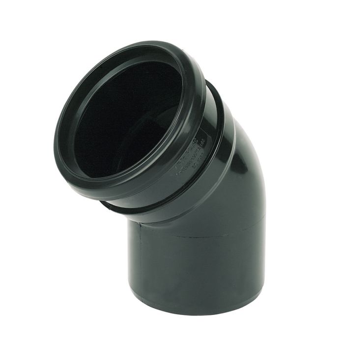 FloPlast 110mm Single Socket 45 Degree Bend (Black)
