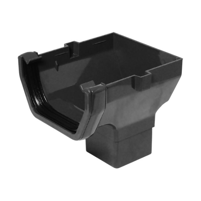 FloPlast Stopend Outlet for 114mm Square Rainwater System (Anthracite Grey)