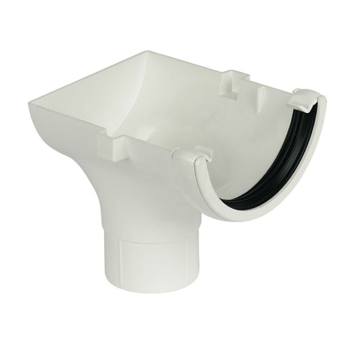 FloPlast Stopend Outlet 112mm Half Round Gutter (White)