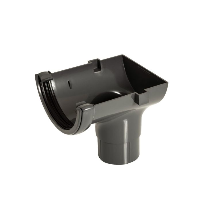 FloPlast Stopend Outlet 112mm Half Round Gutter (Anthracite Grey)
