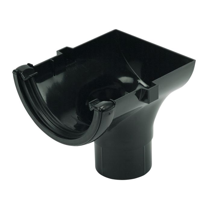 FloPlast Stopend Outlet 112mm Half Round Gutter (Black)