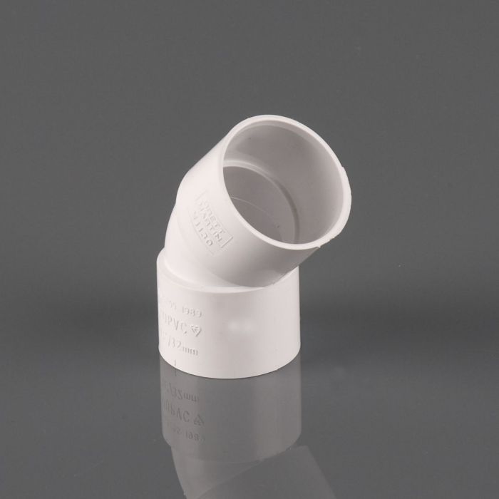 32mm Waste Solvent Weld Obtuse 135 Bend (WHITE)