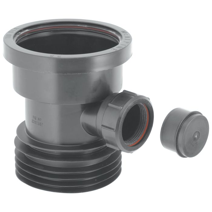 McAlpine Drain Connector with 'O' Seal Socket to Fit Pipe with 1.1/2Inch Universal Boss and Cap (110mm) (Black)