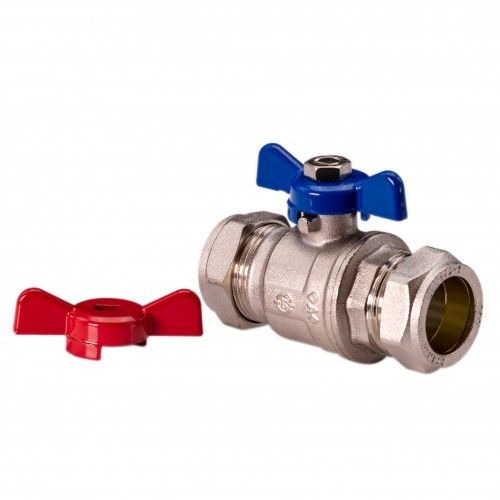 Blue/Red Butterfly (T-BAR) Ball Valve 15mm