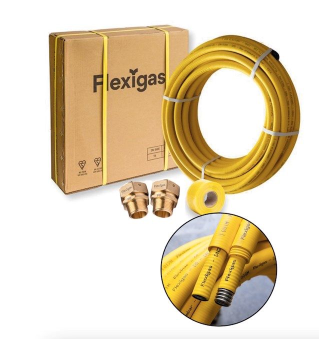 Flexigas DS-CK50-10M-Male, Double Sleeved Contractor Kit: 50mm x 10m Coil with 2 x Flexigas to Male Inch BSP Fittings