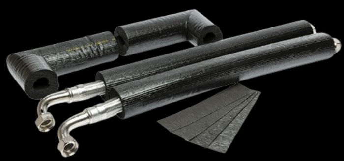 Pre-Insulated Angled Heat Pump Flexi Hose (Pair) (28mm x 750mm x 1 Inch BSPF)