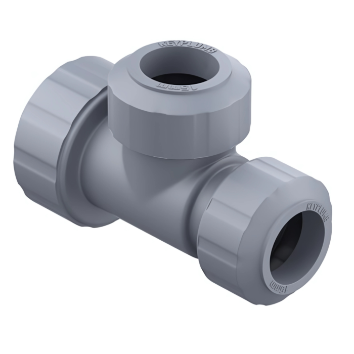 Keyplumb Polybutylene Push-Fit Branch and One End Reducing Tee (22 x 15 x 15mm) (Grey)