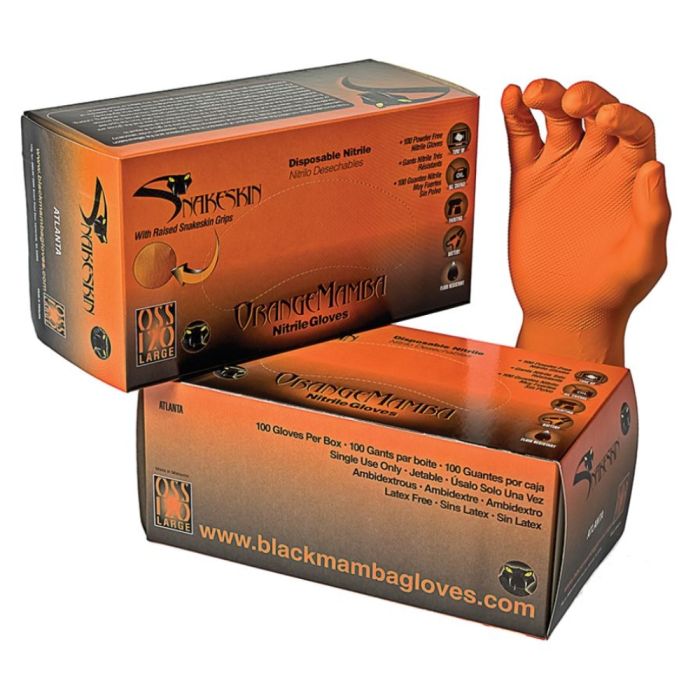 Orange Mamba Snakeskin Nitrile Disposable Gloves Box of 100 - Large