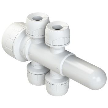 Polyplumb Enhanced 22mm x 10mm 4 Port 2 Sided Manifold Socket - Spigot White