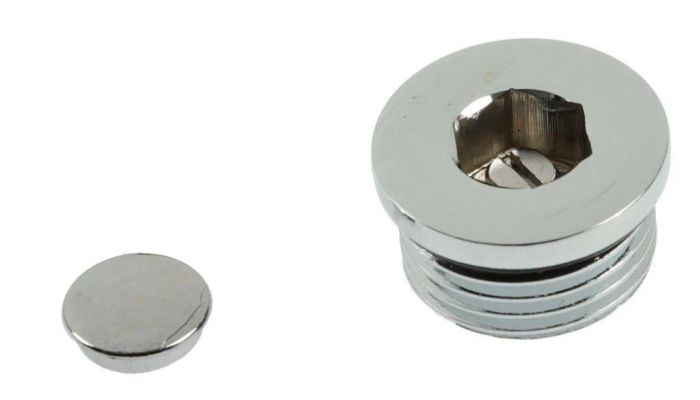 Polished Chrome Rad Plug and Chrome Plastic Cap (1/2)