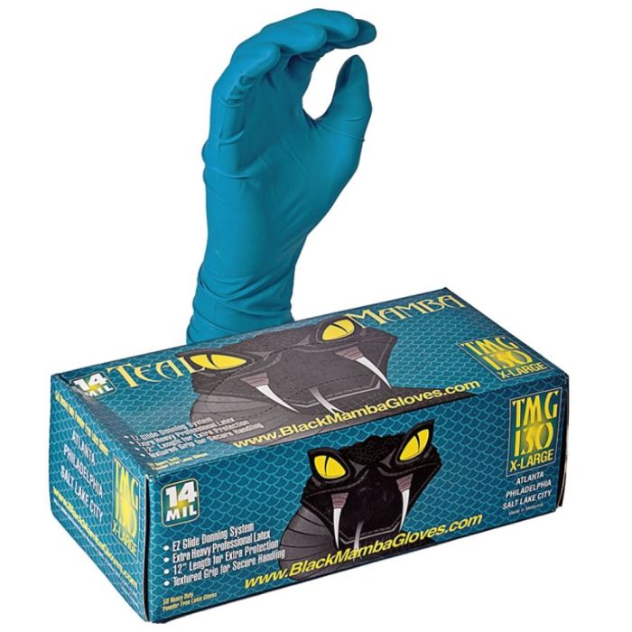 Teal Mamba Latex Powder Free Disposable Gloves Box of 50 - Extra Large