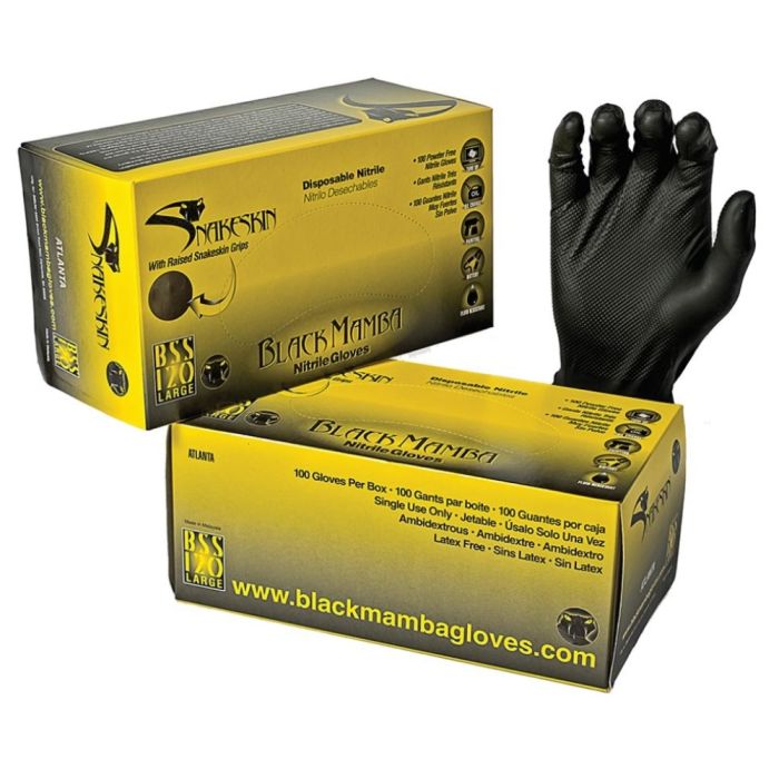 Black Mamba Snakeskin Nitrile Disposable Gloves (Medium) (Box of 100)