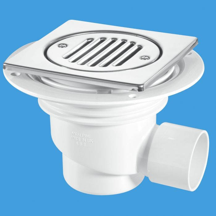 McAlpine Trapped 75mm Horizontal Outlet Gully Polished Stainless Steel Square (For Tiled Floors)