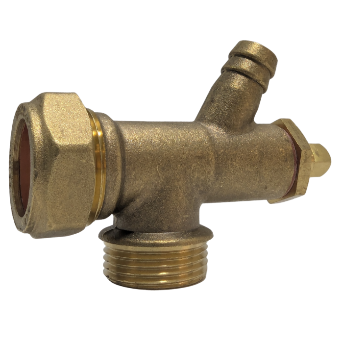 Compression Male Iron Elbow C/W Drain Off (22mm x 3/4 Inch)