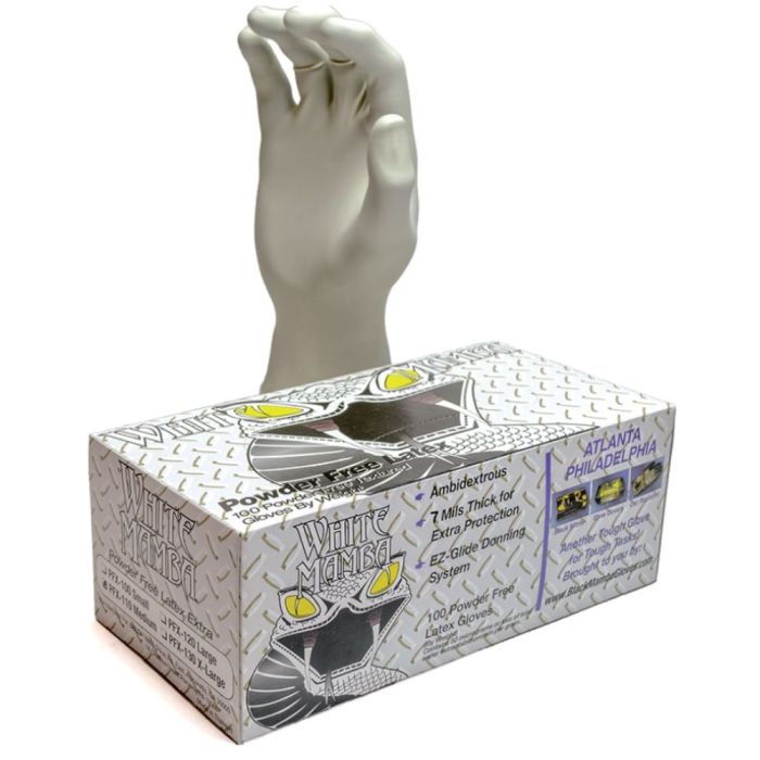 White Mamba Latex Powder Free Disposable Gloves Box of 100 - Large
