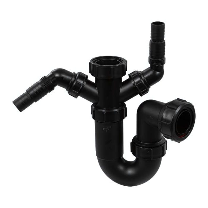 Mclpine Black Sink Trap with Twin 135 Degree Domestic Appliance Nozzle